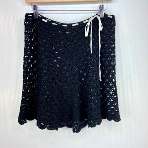 Nine West Black Crochet Knit Mini Skirt Cover Up Womens Medium